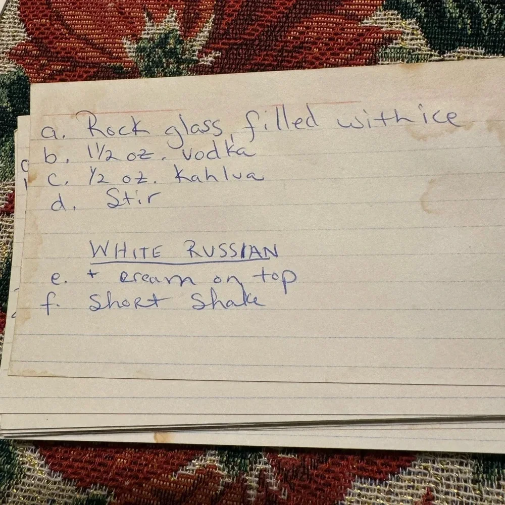 Vintage Handwritten Recipe Card for Cocktails